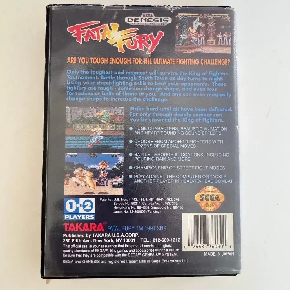 Fatal Fury Takara Sega Genesis Game, Untested